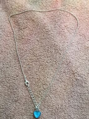 Silver Necklace with Blue Heart Pendant - Women's Jewelry#3